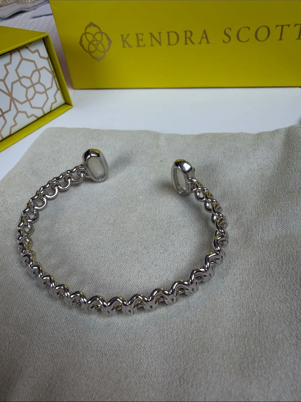 Kendra Scott Silver Open Chain Cuff with White Cabochons